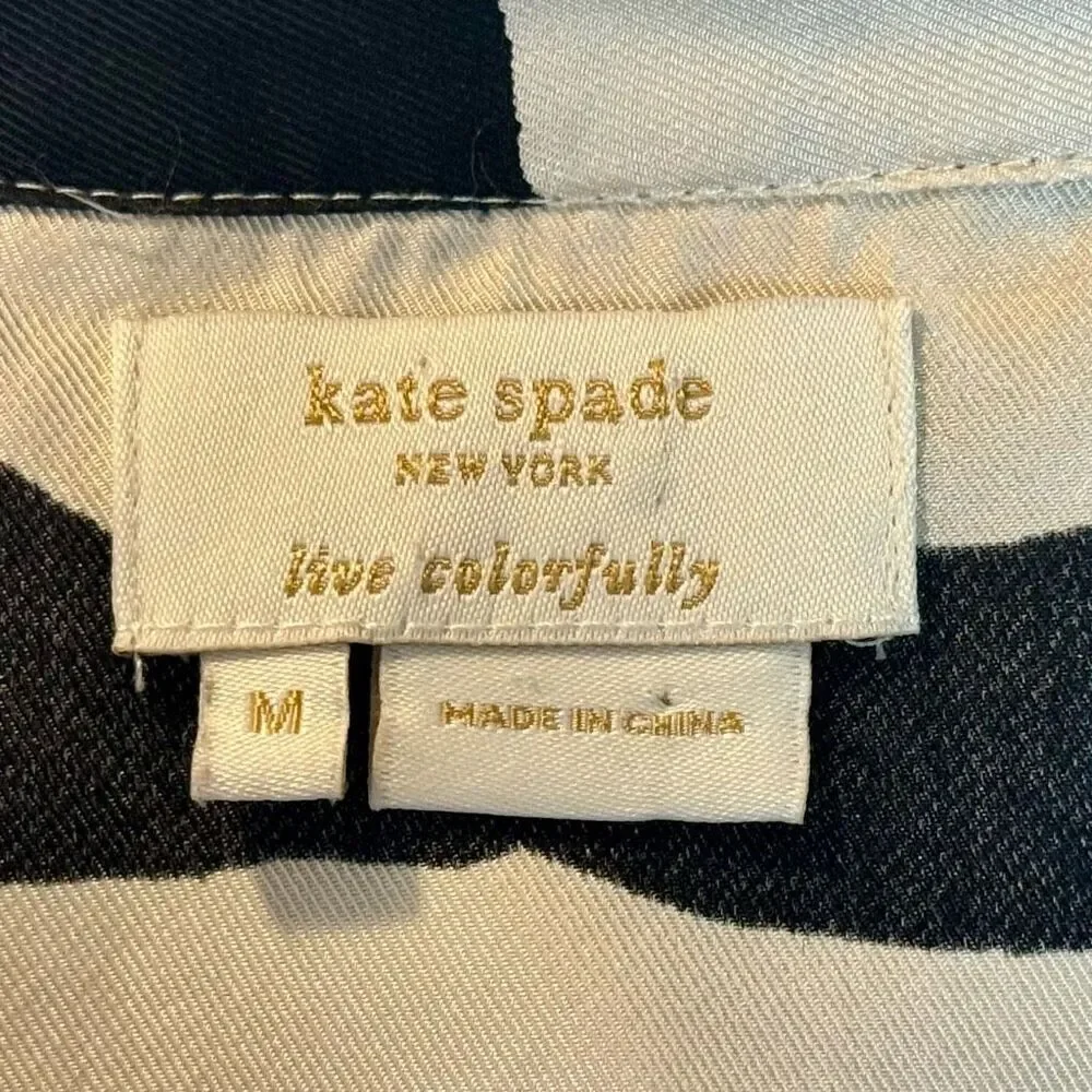 Kate Spade Catarina Zebra Print 100% Silk Ruffle Collar Tie Blouse Women's M